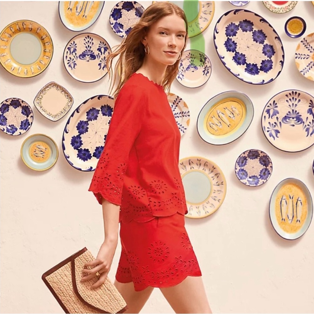 LOFT Red Eyelet Shorts Set